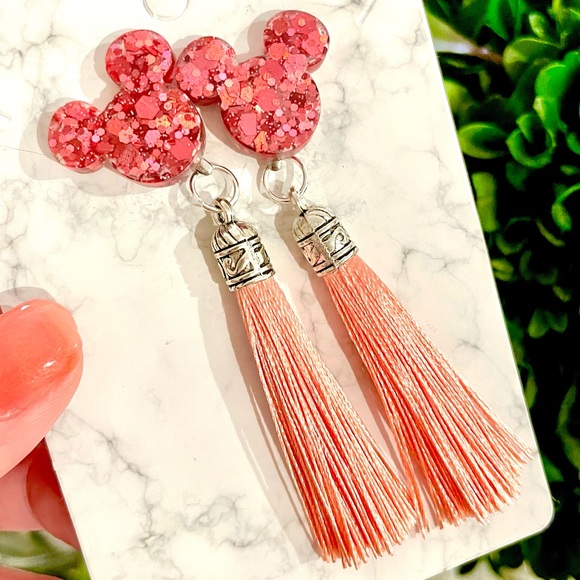 Acrylic Mickey Tassel Earrings - Picture 3 of 4